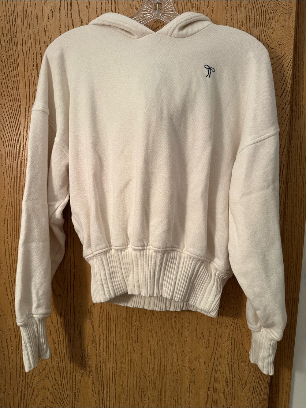 aerie Cream Hoodie Sweatshirt with Small Navy Logo